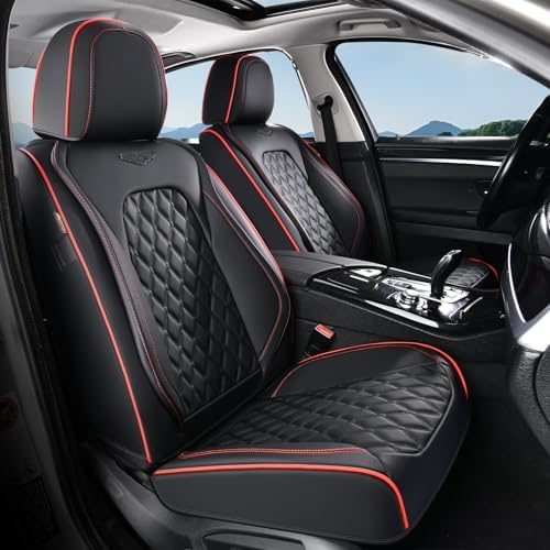 Coverado Front Seat Covers, Wear-Resistant Stain-Proof Cushions, Universal Fit for Most Vehicles, Waterproof Car Seat Protectors, Automotive Seat Covers-Red & Black Line Design by COVERADOAUTO