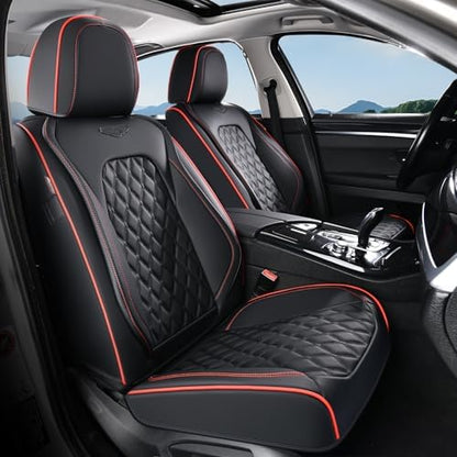 Coverado Front Seat Covers, Wear-Resistant Stain-Proof Cushions, Universal Fit for Most Vehicles, Waterproof Car Seat Protectors, Automotive Seat Covers-Red & Black Line Design by COVERADOAUTO