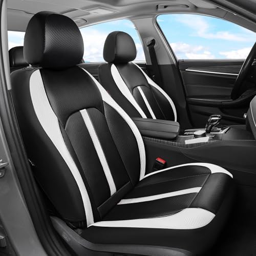 Coverado Leather Car Seat Covers Full Set & Carbon Fiber, Waterproof and Durable All Weather Protector, Universal Fit for SUV, Pickup Truck, Sedan, Automotive Vehicle Interior, Black&White - Image 2