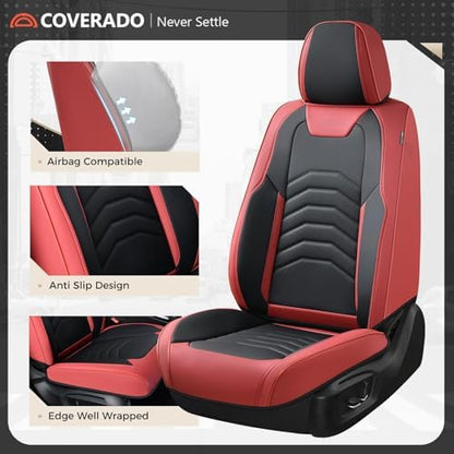 Coverado Front Seat Covers for Cars, 2 Pack Faux Leather Car Seat Covers, Waterproof Automotive Seat Covers Driver Car Seat Protector Car Seat Cushion Universal Fit for Most Cars Trucks SUV, Red&Black - Image 5