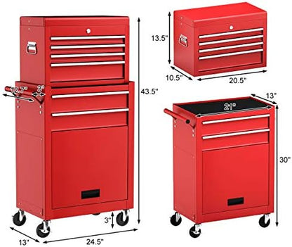 Goplus Tool Chest, 6 Drawers Rolling Tool Cabinet with Detachable Top Toolbox, Universal Lockable Wheels, Protective Liner, Auto Lock, Metal Tool Storage Cart, Tool Box for Garage Workshop - Image 3