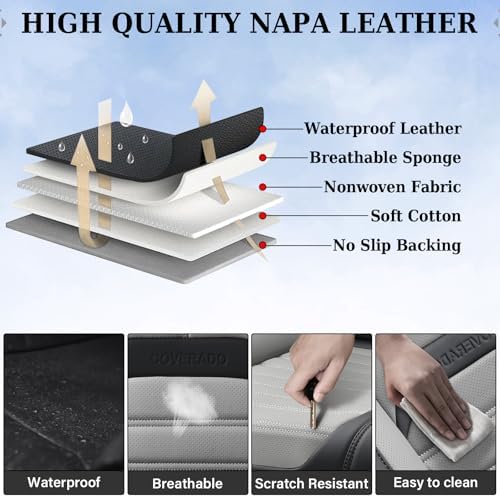 Coverado Waterproof Nappa Leather Car Seat Covers, Automotive Seat Covers，Front Car Seat Cushion & Car Seat Protector, Seat Covers Universal Fit for Most Cars, SUVs,Trucks,Black&Gray - Image 6