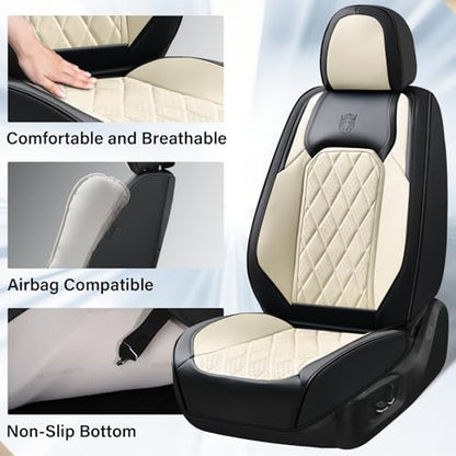 Coverado Seat Covers, Car Seat Covers Front Seats, Black White Car Seat Cover, Luxury Faux Leather Front Seat Covers, Driver Seat Cushion, Waterproof Automotive Seat Covers Universal Fit Most Cars - Image 3