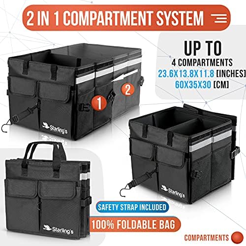 Starling's Car Trunk Organizer Super Strong, Foldable Storage Cargo Box for SUV, Auto, Truck Nonslip Waterproof Bottom, Fits any Vehicle, Come w Adjustable TieDown Straps W LID (Black, 2 - Image 7
