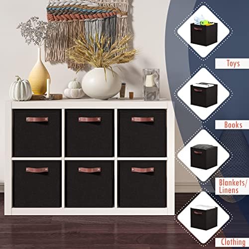 Ornavo Home 13x13 Foldable Fabric Storage Cube Bins, 6 Pack, Black - Image 3