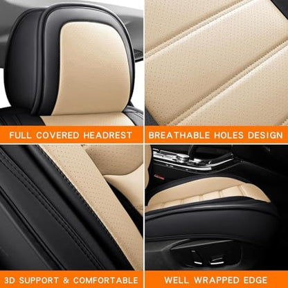 MINGBRON Seat Covers, Car Seat Covers Front Seats, Car Seat Cover, Car Seat Protector Waterproof, Car Seat Cushion Nappa Leather, Beige Seat Covers Carseat Cover Universal Fit for Most Cars - Image 5