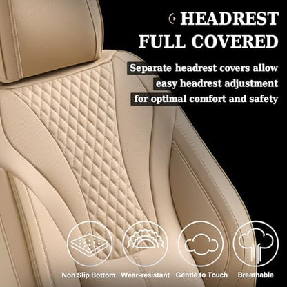 Coverado Waterproof Nappa Leather Car Seat Covers, Automotive Seat Covers，Front Car Seat Cushion & Car Seat Protector, Beige Seat Covers Universal Fit for Most Cars, SUVs, Trucks - Image 4
