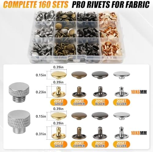 Leather Rivets Press Tool Kit – 160 Sets Double Cap Rivets with Installation Pliers, Leverage Design & Non-Slip Handle for Leather, Fabric, Clothing, Leathercraft Repair（4 Colors, 2 Sizes） - Image 3