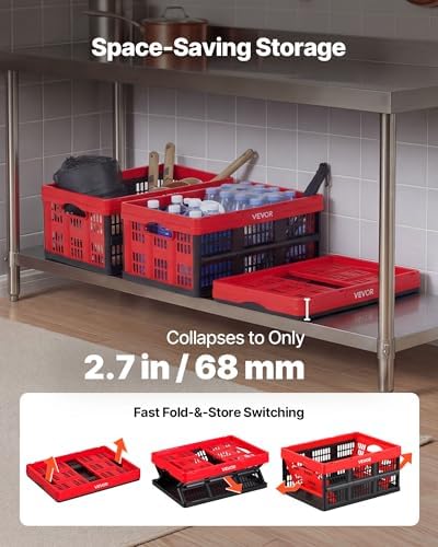 VEVOR Plastic Collapsible Storage Bins, 32L 3 Packs, Stackable Folding Storage Crates with Handles, Holds 26 lbs Per Bin, Foldable Heavy Duty Containers, Space-Saving Baskets, for Home Organizing - Image 4