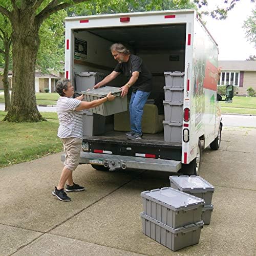 Buckhorn AR2012070201000 Industrial Plastic Storage Tote with Hinged Attached Lid, (20-Inch x 12-Inch x 7-Inch), Gray - Image 3
