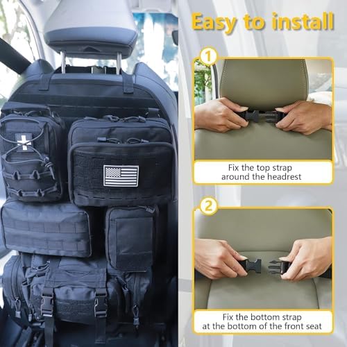 Universal Tactical Car Seat Back Organizer Bag Tactical Molle Vehicle Organizers Panel Vehicle Protector Organizers with 5 Detachable Pouches for Car (Upgraded C Black) - Image 4