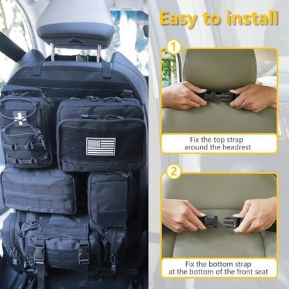 Universal Tactical Car Seat Back Organizer Bag Tactical Molle Vehicle Organizers Panel Vehicle Protector Organizers with 5 Detachable Pouches for Car (Upgraded C Black) - Image 4