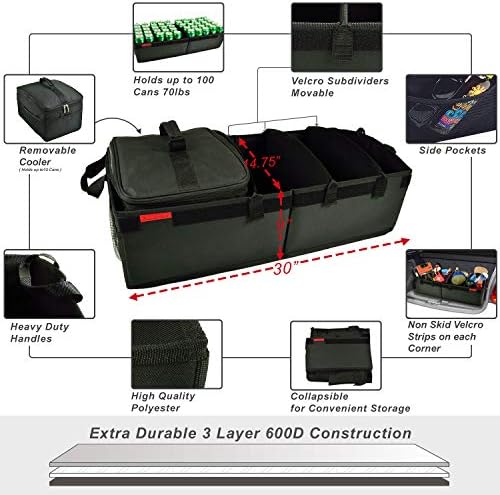 Picnic at Ascot Heavy Duty Rigid Base Trunk Organizer with 28 Can Capacity Leak Proof Cooler- Adjustable Dividers - 30" wide x 15" deep - Designed & Quality Approved in the USA - Image 3