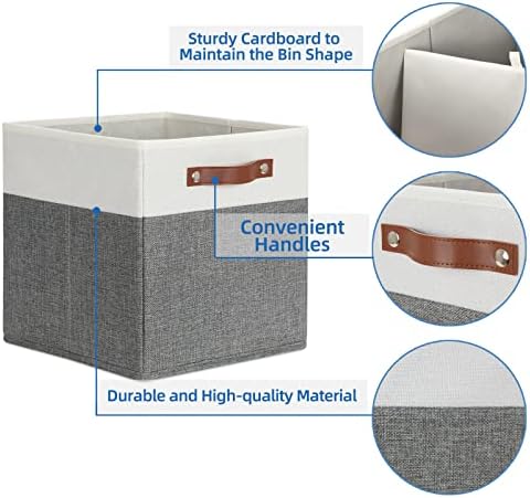 Temary Storage Cubes 12x12 Fabric Cube Storage Bins Foldable Storage Baskets with Handles, Decorative Storage Boxes for Organizing, Home, Office, Nursery, Shelf, Closet (White & Grey, 12 x 12 x 12) - Image 4