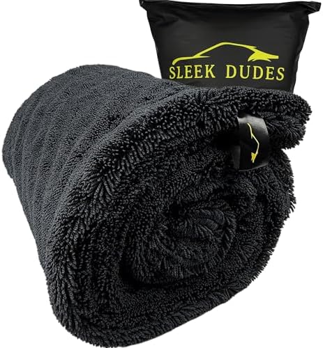 Sleek Max Dry 2K - 2000GSM Microfiber Car Drying Towel, 20x31in, Black by SleekDudes