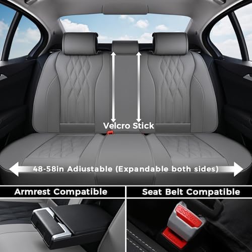 Coverado Seat Covers FullSet, 5 Seats Car Seat Protector, Waterproof Nappa Leather Cushion, Front & Rear Fit for Most Sedans SUV Pick-up Truck-Gray - Image 4