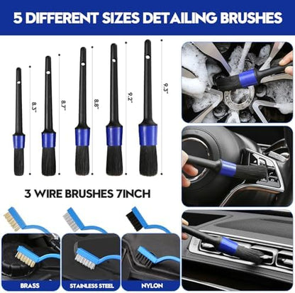 Qydipclin 34Pcs Car Detailing Kit, Car Detailing Brush Set, Car Wash Cleaning Kit, Car Detailing Brushes, Professional Car Care Kit for Interior Exterior Wheels, Blue - Image 6