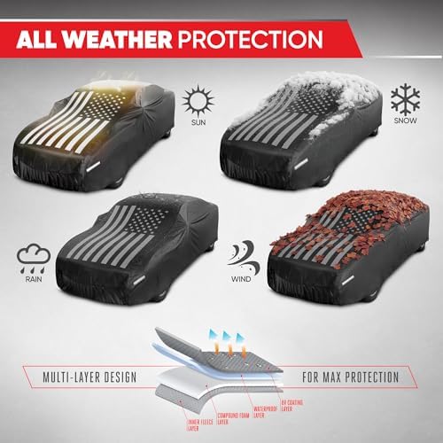 Motor Trend Black USA Flag Waterproof Car Cover - All Weather Outdoor Protection, UV Resistant, Windproof, Scratchproof - Semi-Universal Fit Sedan Full Car Cover for Sun Rain Snow (171”- 190” Length) - Image 6