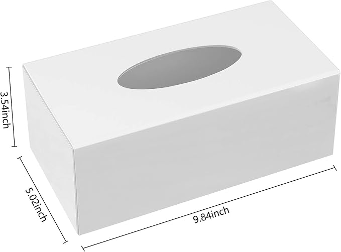 HBlife Acrylic Tissue Box Cover & Holder with Magnetic Bottom, Multi-Functional Dryer Sheet & Mask Organizer for Bathroom, Car, Office - White Rectangle, 9.84 x 5.02 x 3.54 Inches