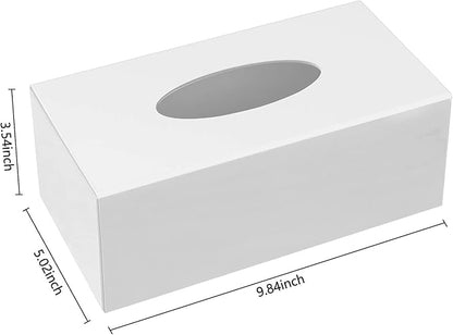 HBlife Acrylic Tissue Box Cover & Holder with Magnetic Bottom, Multi-Functional Dryer Sheet & Mask Organizer for Bathroom, Car, Office - White Rectangle, 9.84 x 5.02 x 3.54 Inches