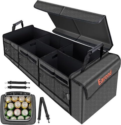 Large Trunk Organizer with Portable Leakproof Cooler Bag,Foldable Cover,Adjustable Securing Straps,Collapsible Trunk Organizer for Suv Car Truck Sedan (4-in-1 with Cooler) by EarondLabProducts