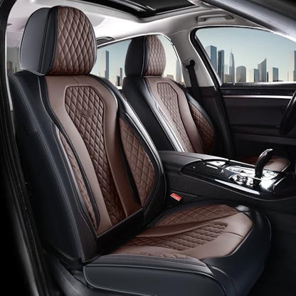 Coverado Car Seat Covers, Seat Covers Full Set, Coffee Car Seat Cover, Auto Seat Covers Front Seats Rear Seat Cover, Luxury Car Seat Cushion,Leather Seat Cover Seat Protector Universal Fit Most Cars - Image 2