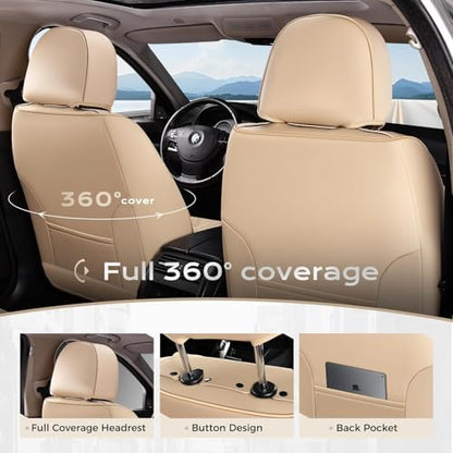 Coverado Front Seat Covers, Luxury Faux Leather Seat Covers for Cars, Beige Car Seat Covers, Car Seat Protector Waterproof, Automotive Interior Accessories Universal Fit for Most Cars Truck SUV Sedan - Image 4