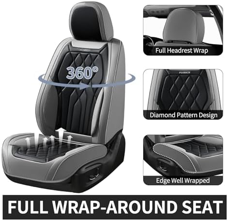 FLORICH Car Seat Covers Full Set, Leather Car Seat Protector, Waterproof Automotive Seat Cover with Anti-Slip Padded, Airbag Compatible, Universal Seat Covers Fit for Most Car - Gray&Black - Image 4