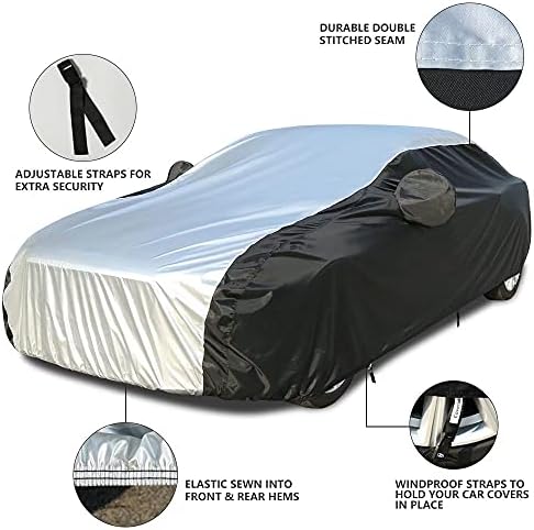 Coverado Car Cover Waterproof All Weather, Lightweight Outdoor Full Exterior Covers Sealed with PU Waterproof Tape, Sedan Car Cover Snow Wind UV Hail Protection Universal Fit for Sedan (191"-200") - Image 3