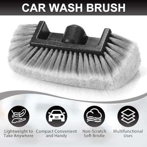 Vesici 4 Pcs Car Wash Brush Head with Soft Detailing Bristle Flow Thru Car Cleaning Brush Exterior Cars Wash Equipment for Auto Truck RV Boat Camper Washing, 10 Inch (Grey) - Image 4