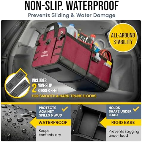 Car Trunk Organizer - Collapsible, Foldable - with Covering Net, Removable Dividers, Attachable Non-Slip Pads, Mounting Straps, and Stainless Hooks - for SUV, Truck, Sedan, Minivan, and Van - Cherry - Image 6