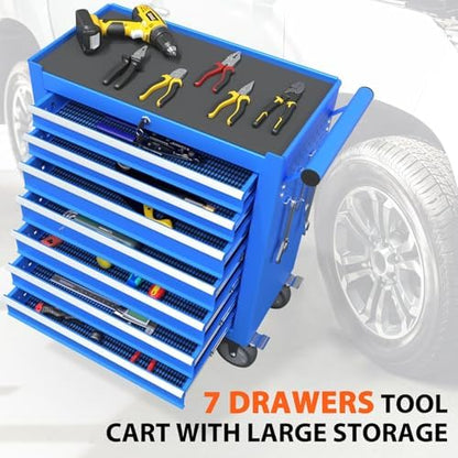 7-Drawer Rolling Tool Chest, Tool Box with 4 Wheels and Drawers, High Capacity Detachable Mobile Tool Storage Cabinet for Garage, Workshop, Mechanics and Repair Room (Blue) - Image 6