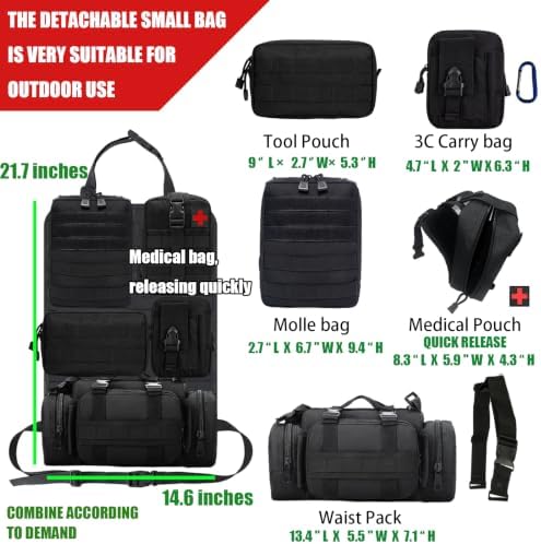 7 PACK Tactical Seat back organizer Truck organizer With 6 Detachable Pouches Universal For Car Truck Ford Jeep Military-Grade Heavier Panels With Multi-functional Packs (2 Set Black) - Image 2