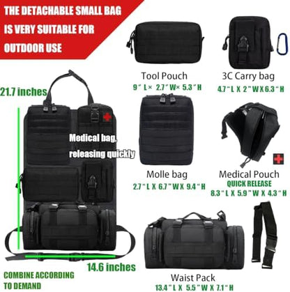 7 PACK Tactical Seat back organizer Truck organizer With 6 Detachable Pouches Universal For Car Truck Ford Jeep Military-Grade Heavier Panels With Multi-functional Packs (2 Set Black) - Image 2