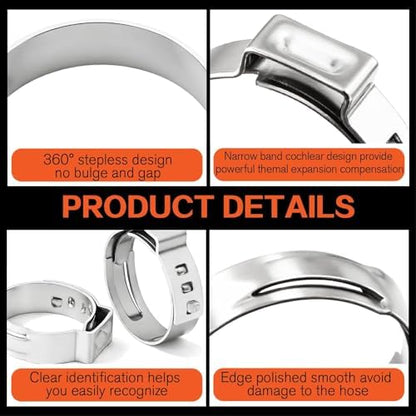 560PCS 304 Stainless Steel Single Ear Stepless Hose Clamps Assortment Kit - Image 3