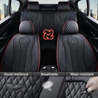 Coverado Automotive Seat Covers 5 Seats, Leather Seat Covers Fullset, Black Car Seat Covers, Luxury Car Seat Covers, Seat Cushion, Driver Seat Covers, Car Seat Protector Universal Fit Most Cars - Image 4