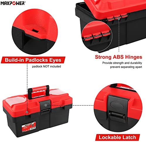 MAXPOWER Small Tool Box, 14-inch Plastic Tool Boxes with Handle - Image 3