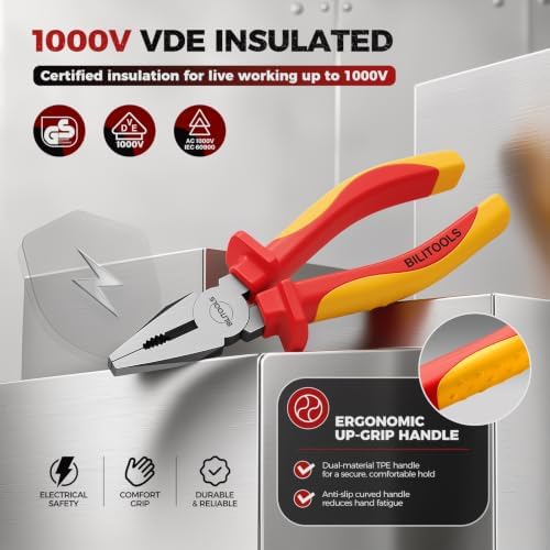 BILITOOLS 1000V Insulated Lineman Pliers, 6 inch, Combination Pliers, Cr-V - Image 3