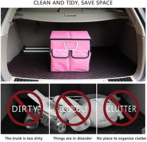 Car Trunk Organizer Collapsible Portable Multi Compartments Organizer with Non Slip Straps for SUV Truck Auto Vehicle Car Auto Minivan (Small Covered, Pink) - Image 2