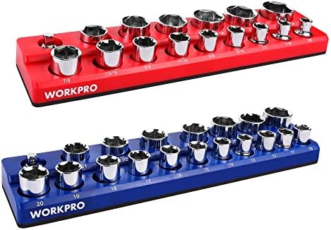 WORKPRO 1/2-inch Magnetic Socket Organizer Set, 2-Piece SAE & Metric Magnetic Socket Holders, Holds 35 Standard Sockets for Tool Box, Tool Carts (Sockets Not Included) by WORKPRO
