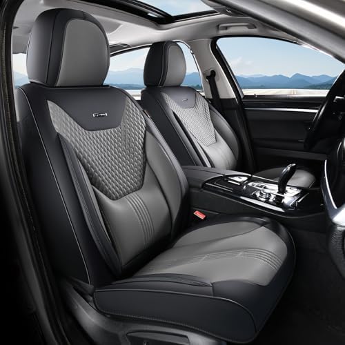 Coverado Car Seat Covers with Lumbar Support, Front Covers for Cars, Universal Automotive Seat Cover, Waterproof, Leather Car Seat Cushion, Interior Seat Protectors for Most Cars by COVERADOAUTO