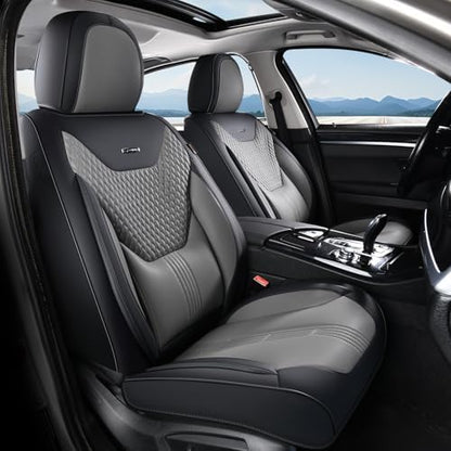 Coverado Car Seat Covers with Lumbar Support, Front Covers for Cars, Universal Automotive Seat Cover, Waterproof, Leather Car Seat Cushion, Interior Seat Protectors for Most Cars by COVERADOAUTO