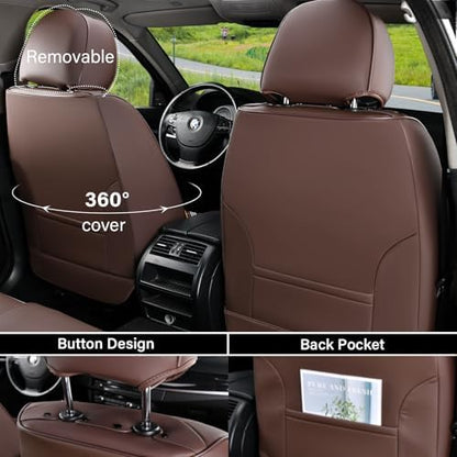 Coverado Car Seat Cover Full Set, Brown Seat Covers Front Seats Back Seat Covers, Nappa Leather Waterproof, Car Seat Cushion, Car Seat Protector Universal Fit Most Cars - Image 3