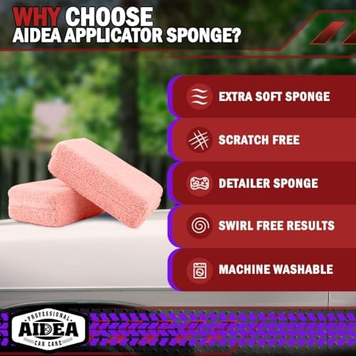 AIDEA Microfiber Applicator Pads-8 Pack, Car Wash Sponge, Pink - Image 3