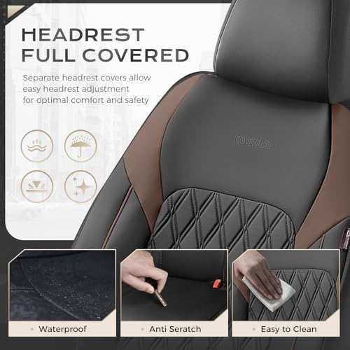 Coverado Seat Covers, Car Seat Covers Front Seats, Automotive Seat Covers, Waterproof Leather Car Seat Covers, Car Seat Cushion, Driver Seat Covers Car Seat Protector Fit Most Cars Truck, Black&Coffee - Image 6