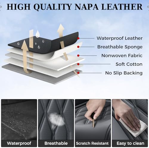 Coverado Front Seat Covers, Car Seat Protector, Waterproof Nappa Leather Cushion, Fit for Most Sedans SUV Pick-up Truck-Black - Image 6