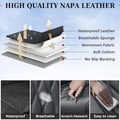 Coverado Front Seat Covers, Car Seat Protector, Waterproof Nappa Leather Cushion, Fit for Most Sedans SUV Pick-up Truck-Black - Image 6