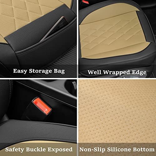 JOJOBAY 2pack Leather Car Seat Cover,Bottom Seat Covers for Cars,Front Seat Protector,Fit for 95% of Vehicles - Padded,Anti-Slip,Premium Leather(2 PCS,Beige) - Image 4
