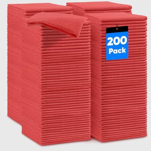 HOMEXCEL Microfiber Cleaning Cloth 200 PK, Towels for Cars, Shop Rags, Red by HOMEXCEL