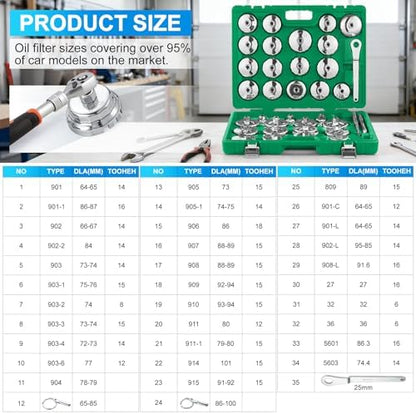 35PCS Oil Filter Wrench Set, 1/2" Drive Cup Type, Stainless Steel - Image 6